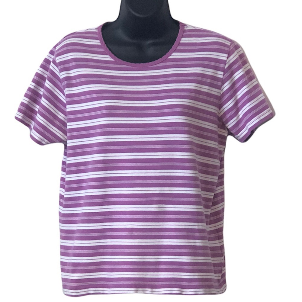 Faded Glory Stretch womens purple and white striped shortsleeve shirt top